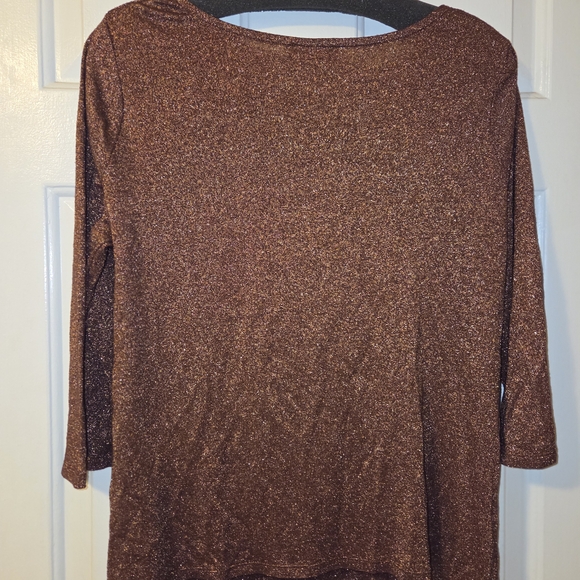 The Limited: Rusty Copper Metallic 3/4 Sleeve Knotted Neck Top/Blouse.  Size XL. - Picture 13 of 16